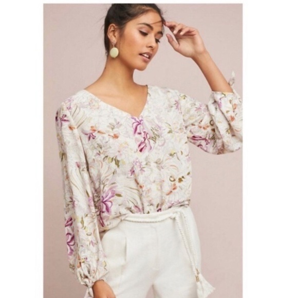 ANTHROPOLOGIE MAEVE PERNILLE TIE-SLEEVE BLOUSE - Picture 8 of 8